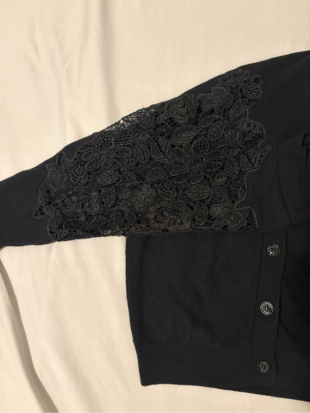 Massimo Dutti Black Lace Shoulder V Neck Cardigan Sweater S - Picture 5 of 8